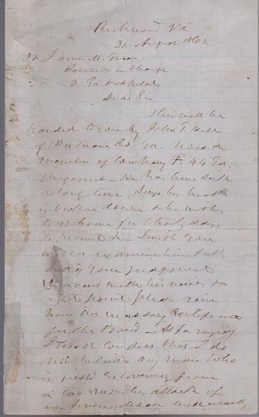 Civil War, Confederates, letter, vice president Alexander Stephens, 1862 Civil War, Confederates, letter, vice president Alexander Stephens, 1862