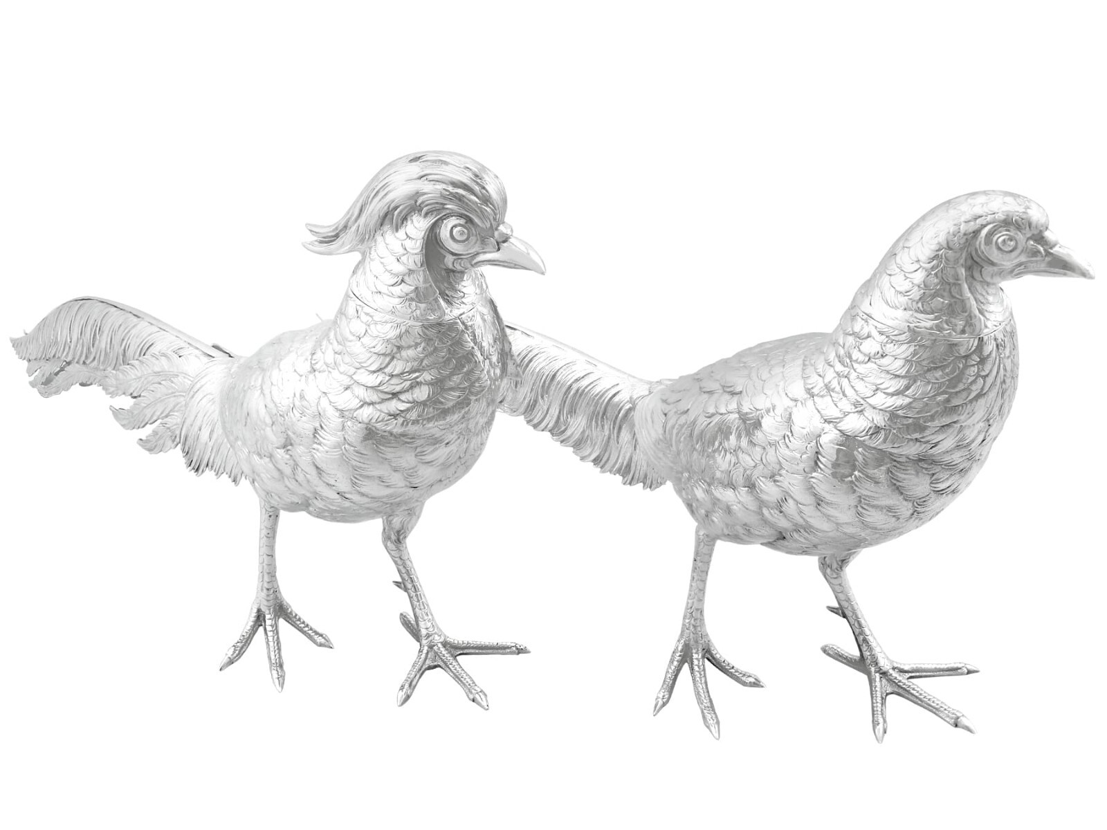 Antique Sterling Silver Pheasant Sugar Boxes