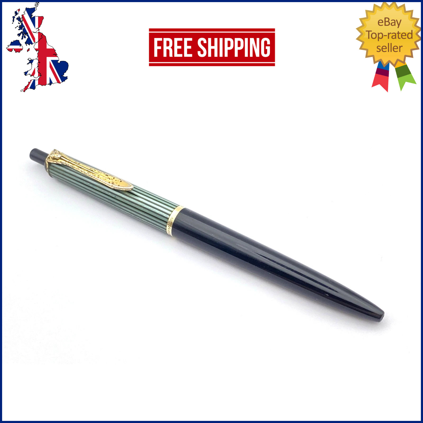 VINTAGE PELIKAN 455 BALLPOINT PEN GREEN STRIPES GOLD TRIM MADE IN GERMANY SB VINTAGE PELIKAN 455 BALLPOINT PEN GREEN STRIPES GOLD TRIM MADE IN GERMANY SB