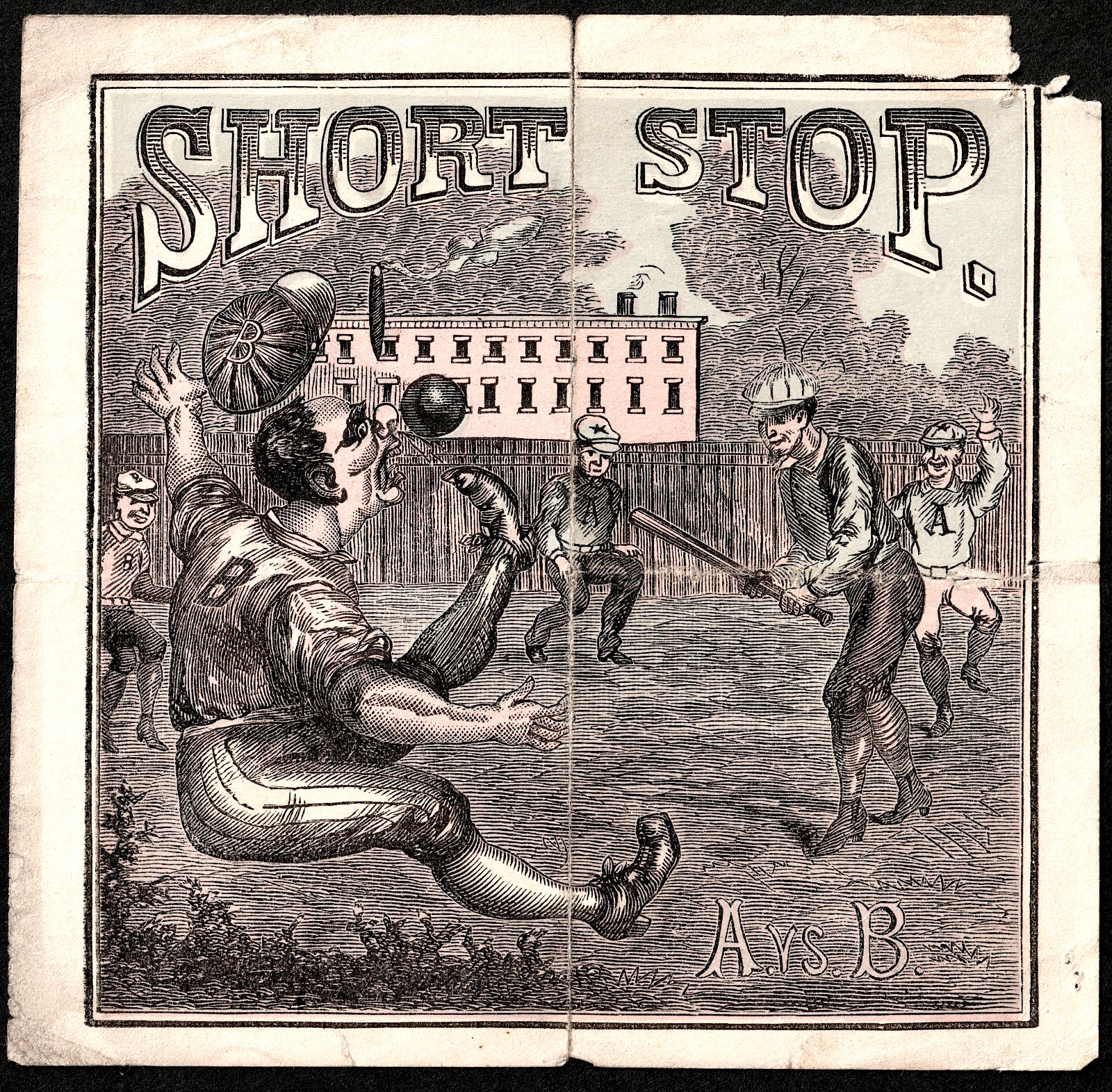 1870's Baseball Ext. RARE Short Stop G Harris & Son Outer Cigar Box Label SR.L.s