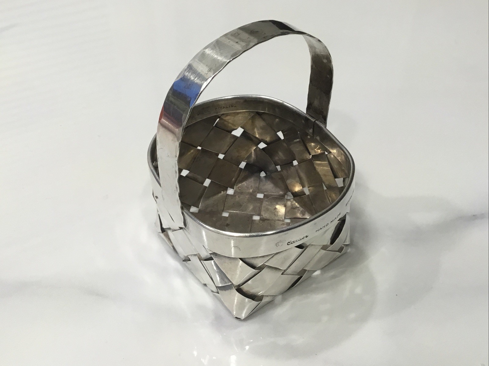 Vintage CARTIER Woven Sterling Silver Mini Basket
