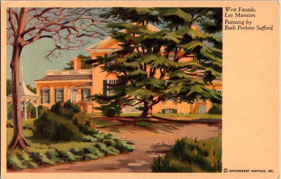 Arlington VA postcard WEST FACADE LEE MANSION RUTH PERKINS SAFFORD 9/12 AW1846