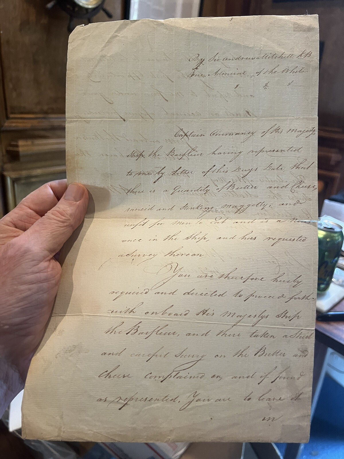 Letter Vice Admiral White Andrew Mitchell Rancid Cheese 1801 HMS Windsor Castle