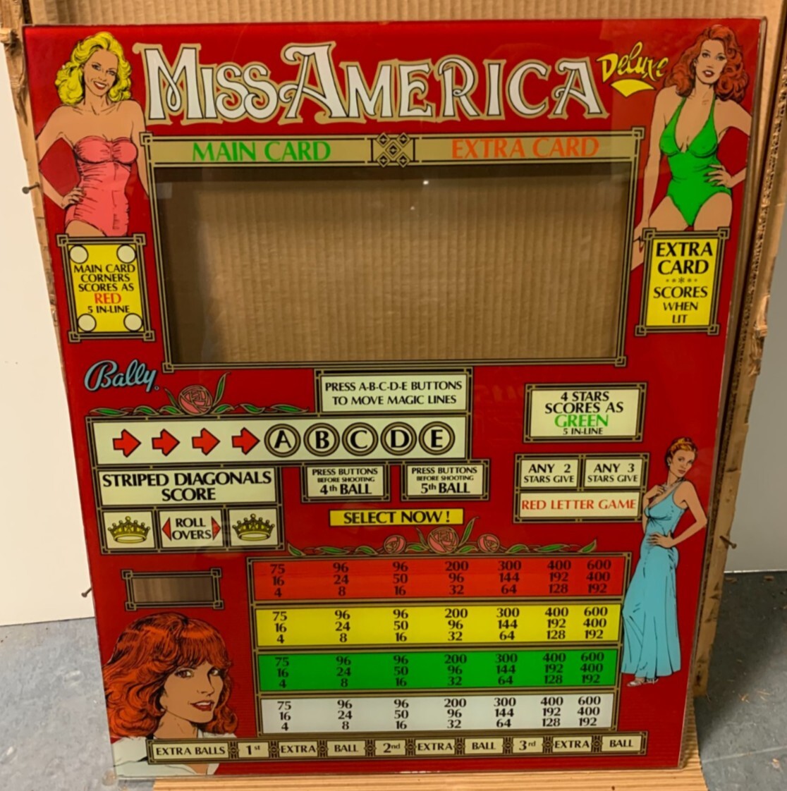 Bally MISS AMERICA DELUXE Bingo Backglass BRAND NEW ORIGINAL 1978 (more avail)