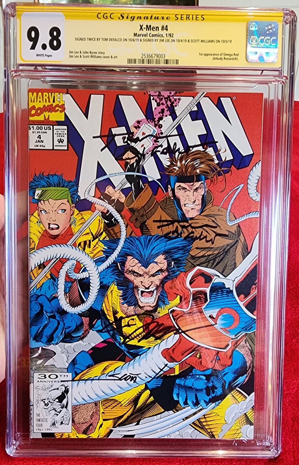 X-Men #4 '92 CGC 9.8 SS, Defalco Jim Lee Scott Williams. 1st App. Omega Red X-Men #4 '92 CGC 9.8 SS, Defalco Jim Lee Scott Williams. 1st App. Omega Red