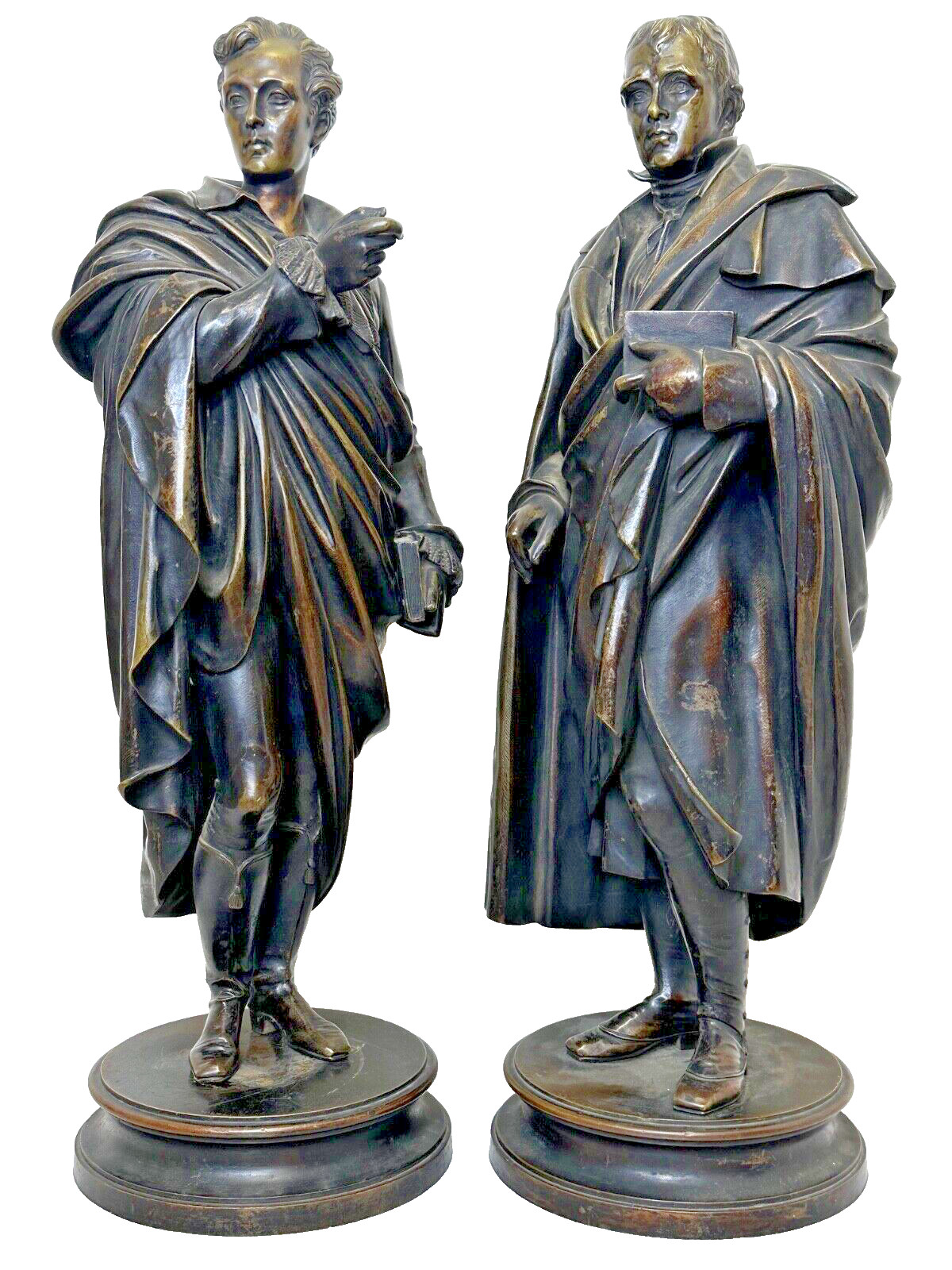 Pair Victorian Bronzes Novelist Poets Lord Byron & Sir Walter Scott Sculptures