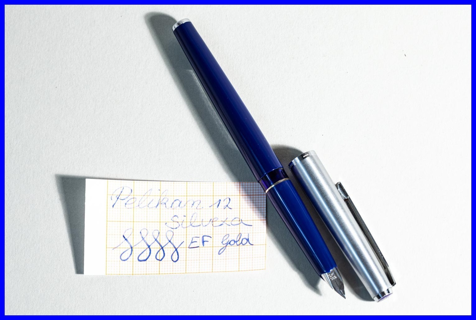 Pelikan P12 Silvexa Cartridge Fountain Pen in Blue & Steel with EF 14K White Gold Nib Pelikan P12 Silvexa Cartridge Fountain Pen in Blue & Steel with EF 14K White Gold Nib