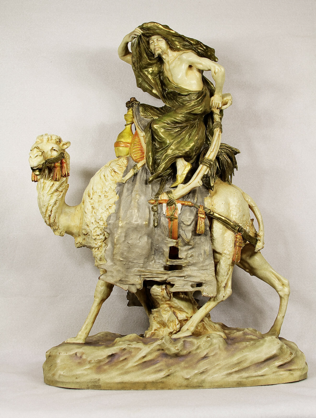 TURN TEPLITZ AMPHORA FIGURAL PORCELAIN GROUP CAMEL AND DESERT ARABIAN RIDER
