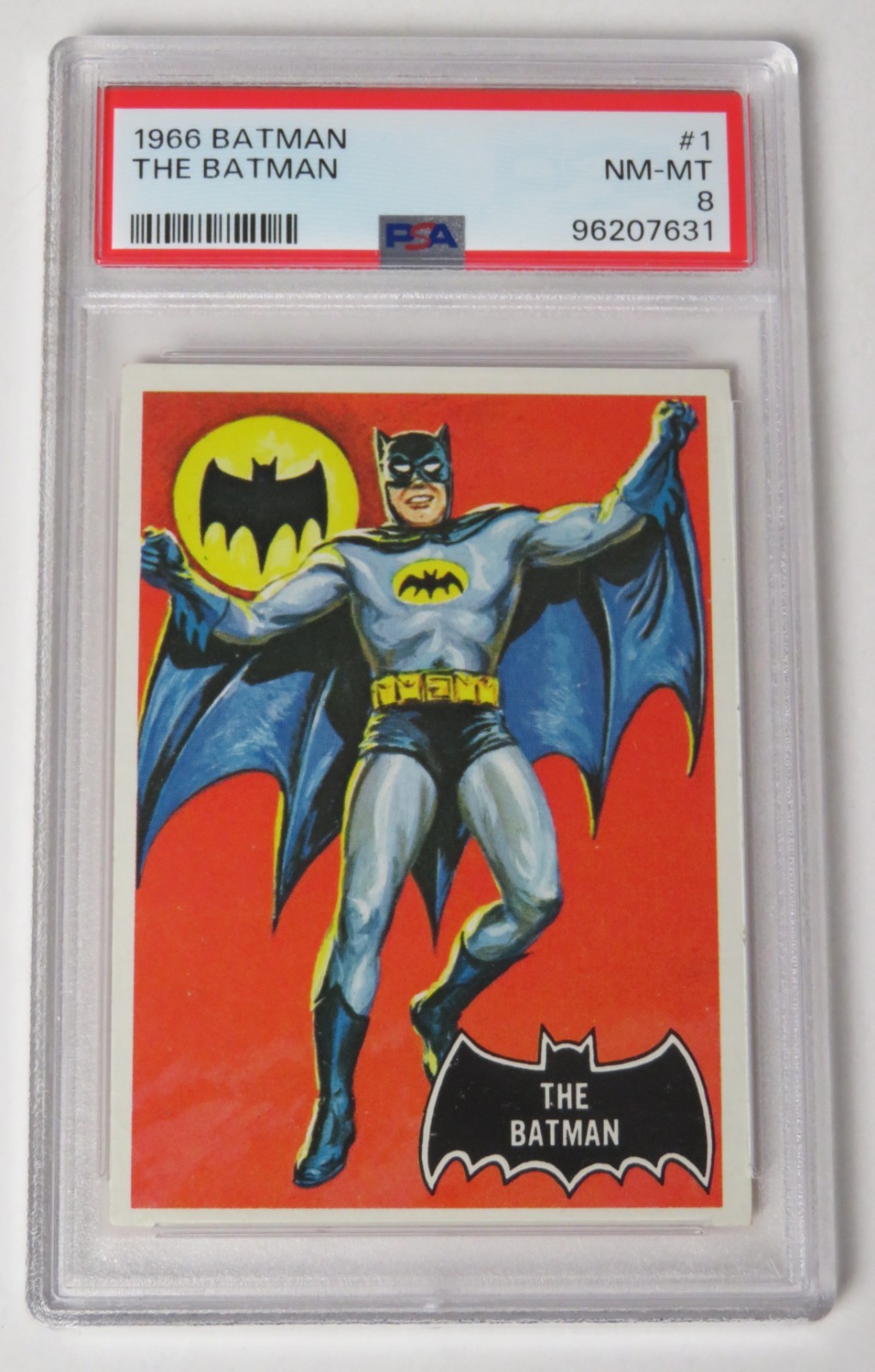 The Batman BATMAN 1966 Topps Rookie Card #1 Black Bat NM-MT PSA 8 The Batman BATMAN 1966 Topps Rookie Card #1 Black Bat NM-MT PSA 8