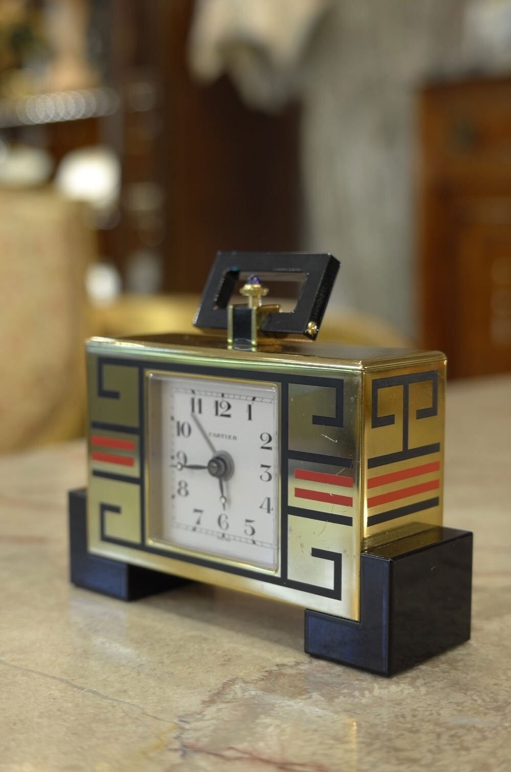 Cartier Chinoise Alarm Clock Art Deco 1990s Paris W 3.9 x D 1.1 x H 3.5 in Cartier Chinoise Alarm Clock Art Deco 1990s Paris W 3.9 x D 1.1 x H 3.5 in