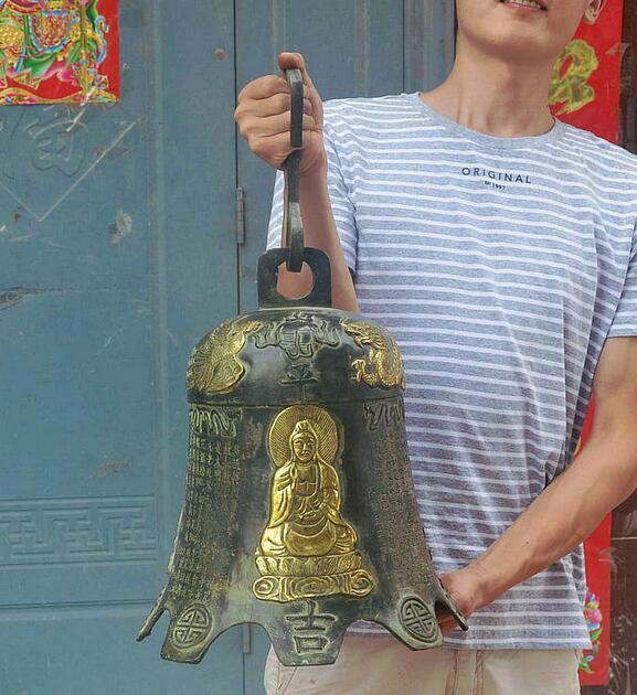 16 Old China Buddhism Temple Bronze Gilt Sakyamuni Manjushri Dragon Phoenix Bell 16 Old China Buddhism Temple Bronze Gilt Sakyamuni Manjushri Dragon Phoenix Bell