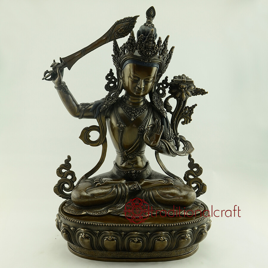 Hand Made Manjushri / Jampelyang Lost Wax Method, Oxidized Copper Alloy Hand Made Manjushri / Jampelyang Lost Wax Method, Oxidized Copper Alloy