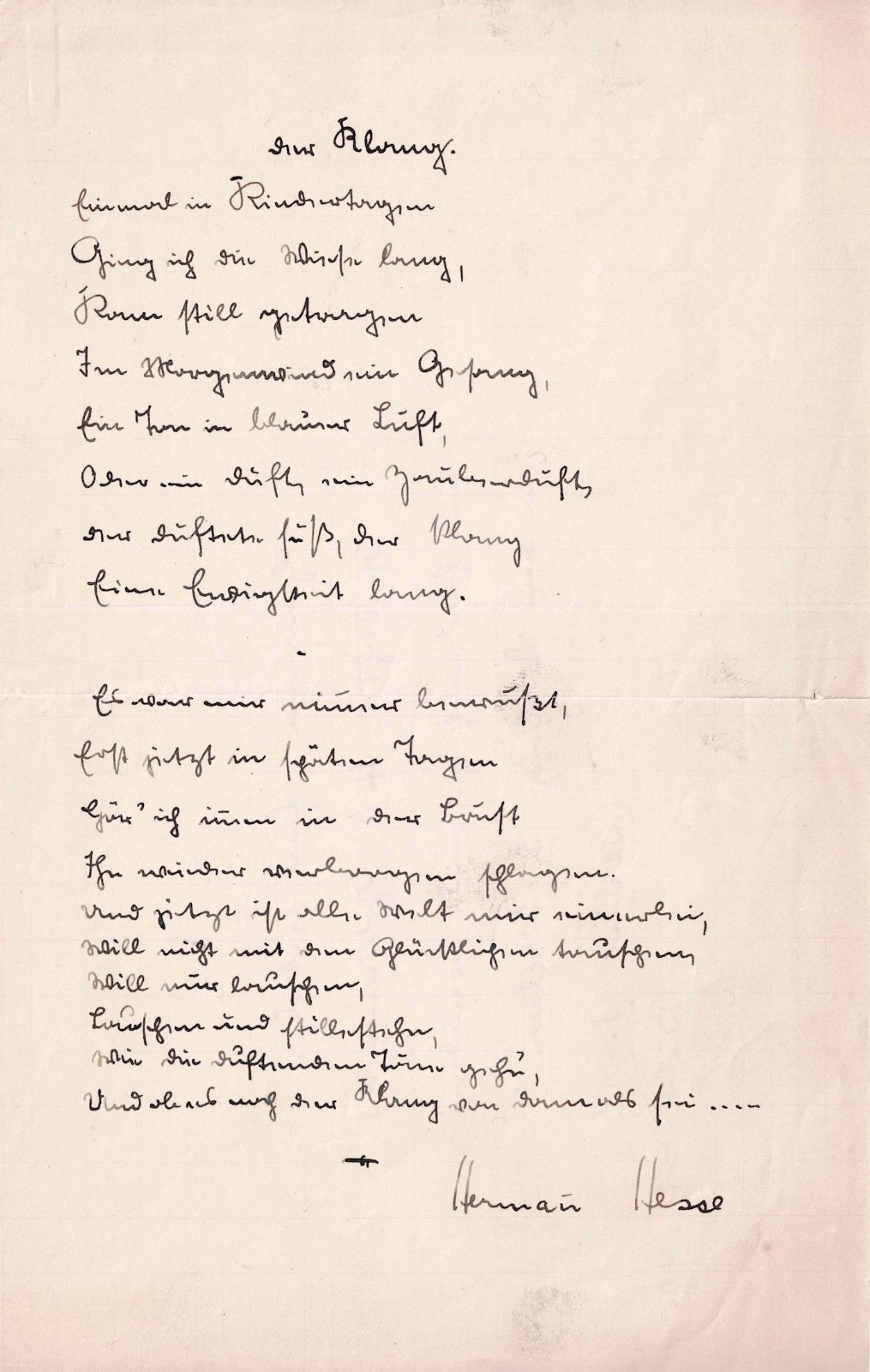 Hermann HESSE - Signed Autograph Manuscript. His poem Hermann HESSE - Signed Autograph Manuscript. His poem