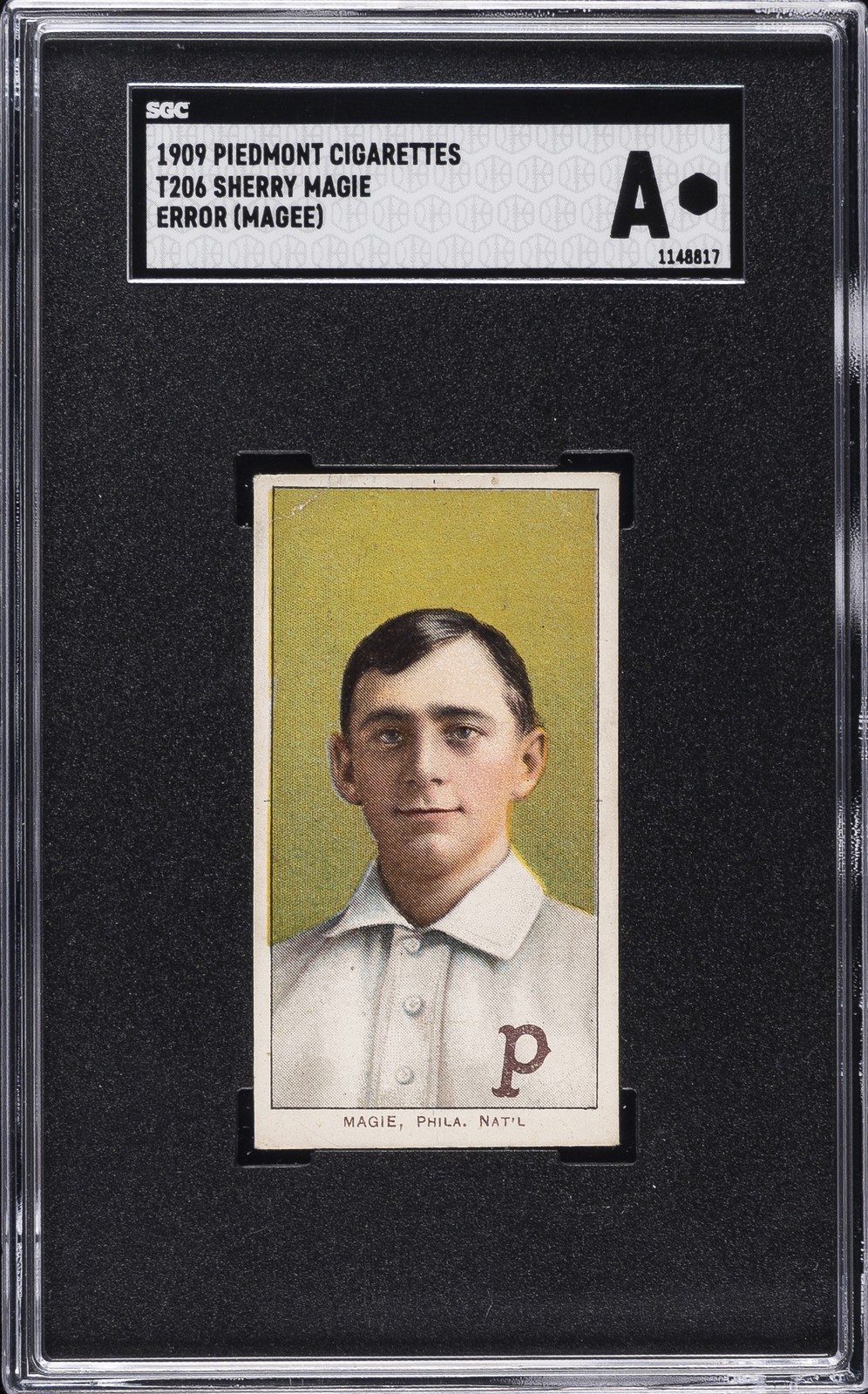 1909 PIEDMONT CIGARETTES ERR(MAGEE) #T206 SHERRY MAGIE SGC A 1909 PIEDMONT CIGARETTES ERR(MAGEE) #T206 SHERRY MAGIE SGC A