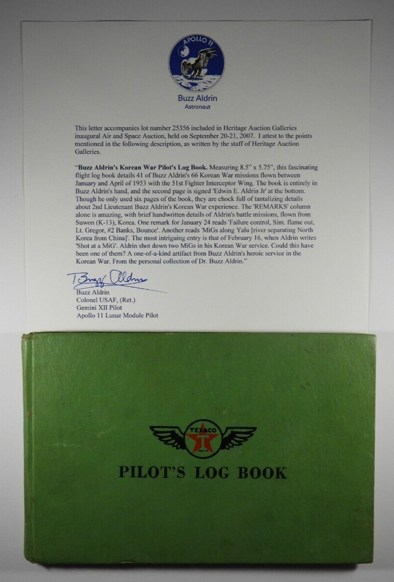 Buzz Aldrin’s 1953 Korean War Pilot’s Log Book - Details Shooting Down Enemy MiG