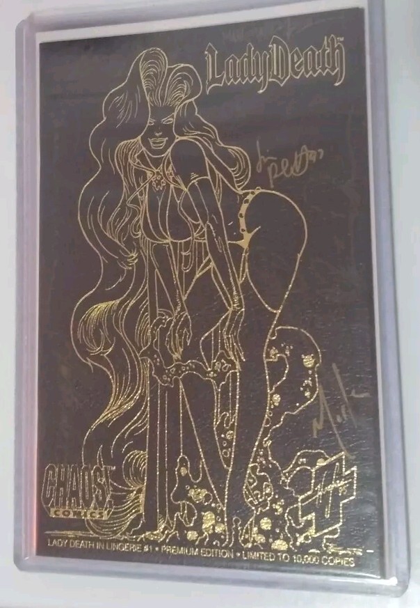 ⚰️Lady Death☠️in Lingerie👙 🤤Signed 9X 🤯(1995)#1 Leather Limited Ed/10000🤩COA