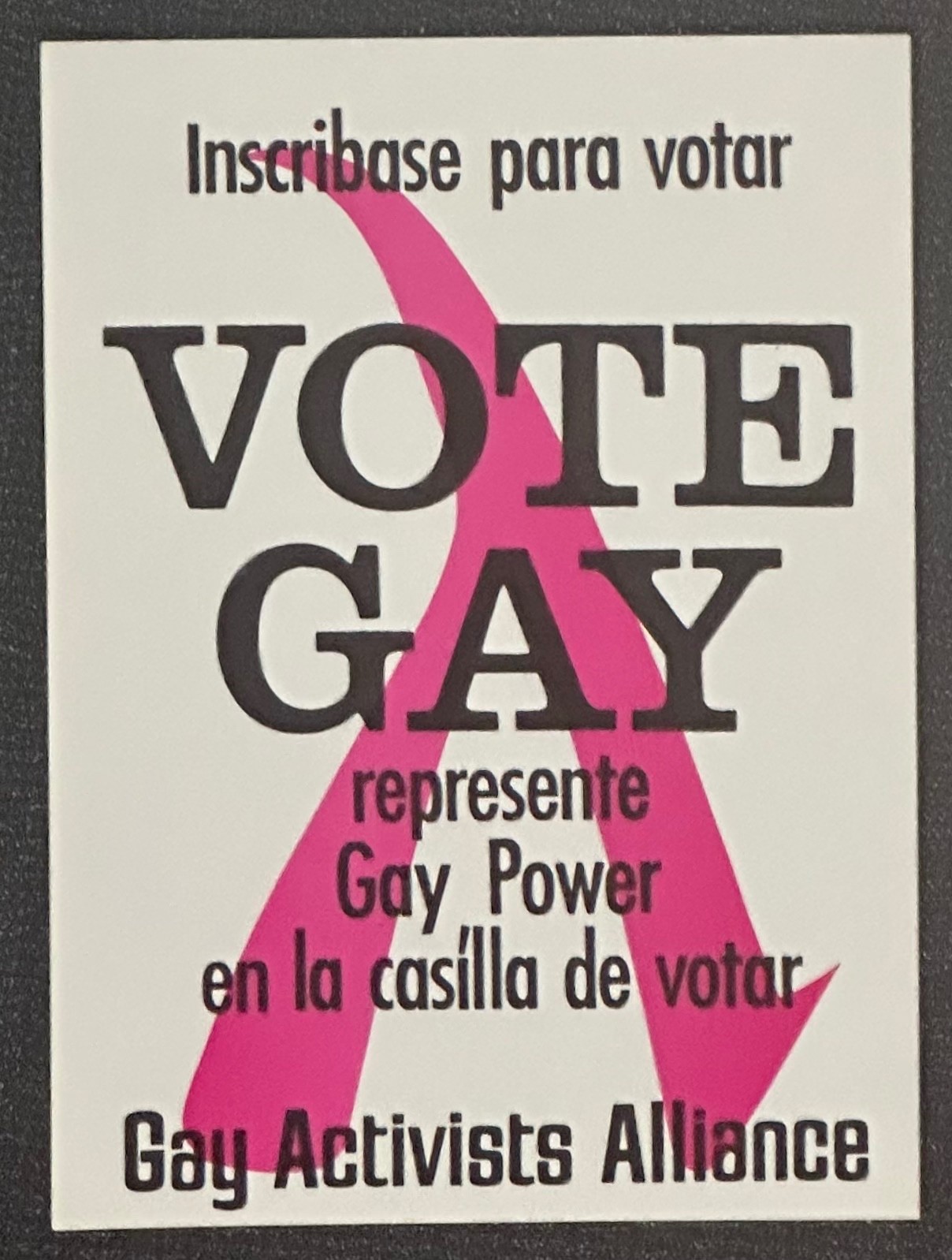 NY GAA Vote Gay Gummed Activist Poster Spanish Early 1970s