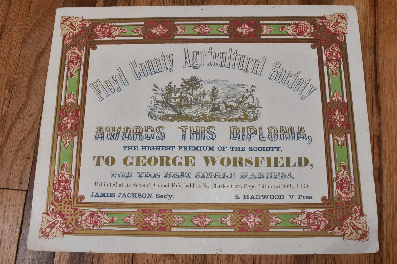 RARE 1860 Floyd Co IOWA Agricultural Society BEST HARNESS 2nd FAIR Charles City RARE 1860 Floyd Co IOWA Agricultural Society BEST HARNESS 2nd FAIR Charles City