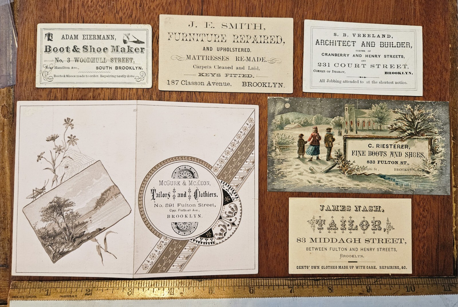 6 (six) Better 1860s-1882 Brooklyn Victorian Trade & Business Card LOT RIESTERER 6 (six) Better 1860s-1882 Brooklyn Victorian Trade & Business Card LOT RIESTERER