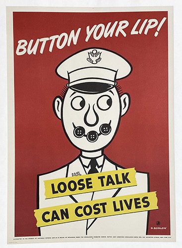 Original 1942 WWII Loose Talk Poster - Button Your Lip - O. Soglow