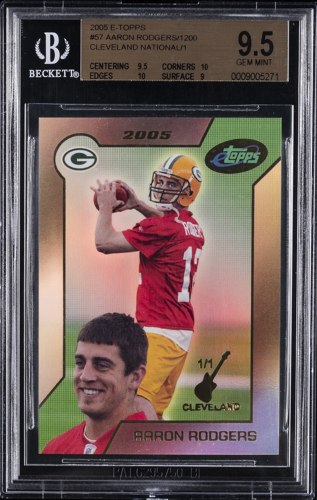 2005 E-TOPPS CLEVELAND NATIONAL - 1/1 #57 AARON RODGERS BGS 9.5 2005 E-TOPPS CLEVELAND NATIONAL - 1/1 #57 AARON RODGERS BGS 9.5