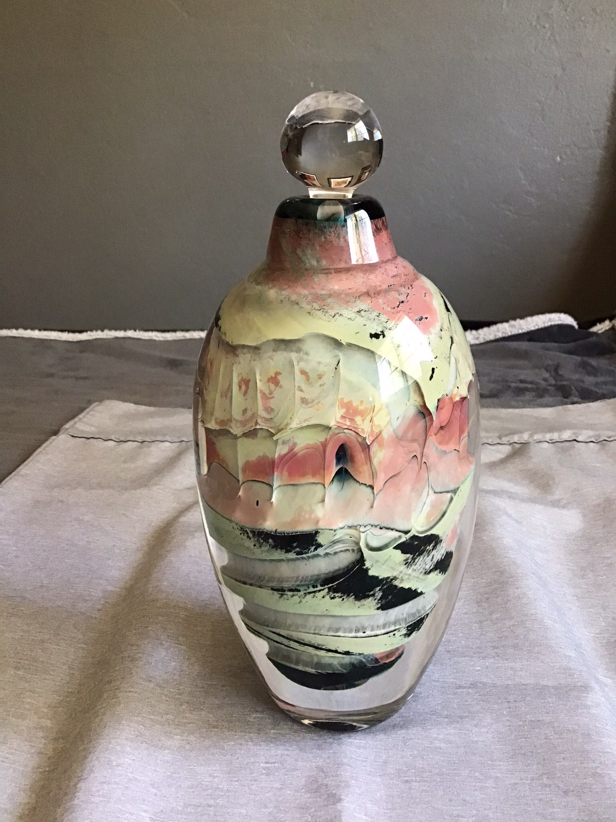 Brent Kee Young Large 10” Art Glass Perfume Bottle Fossil Series Abstract
