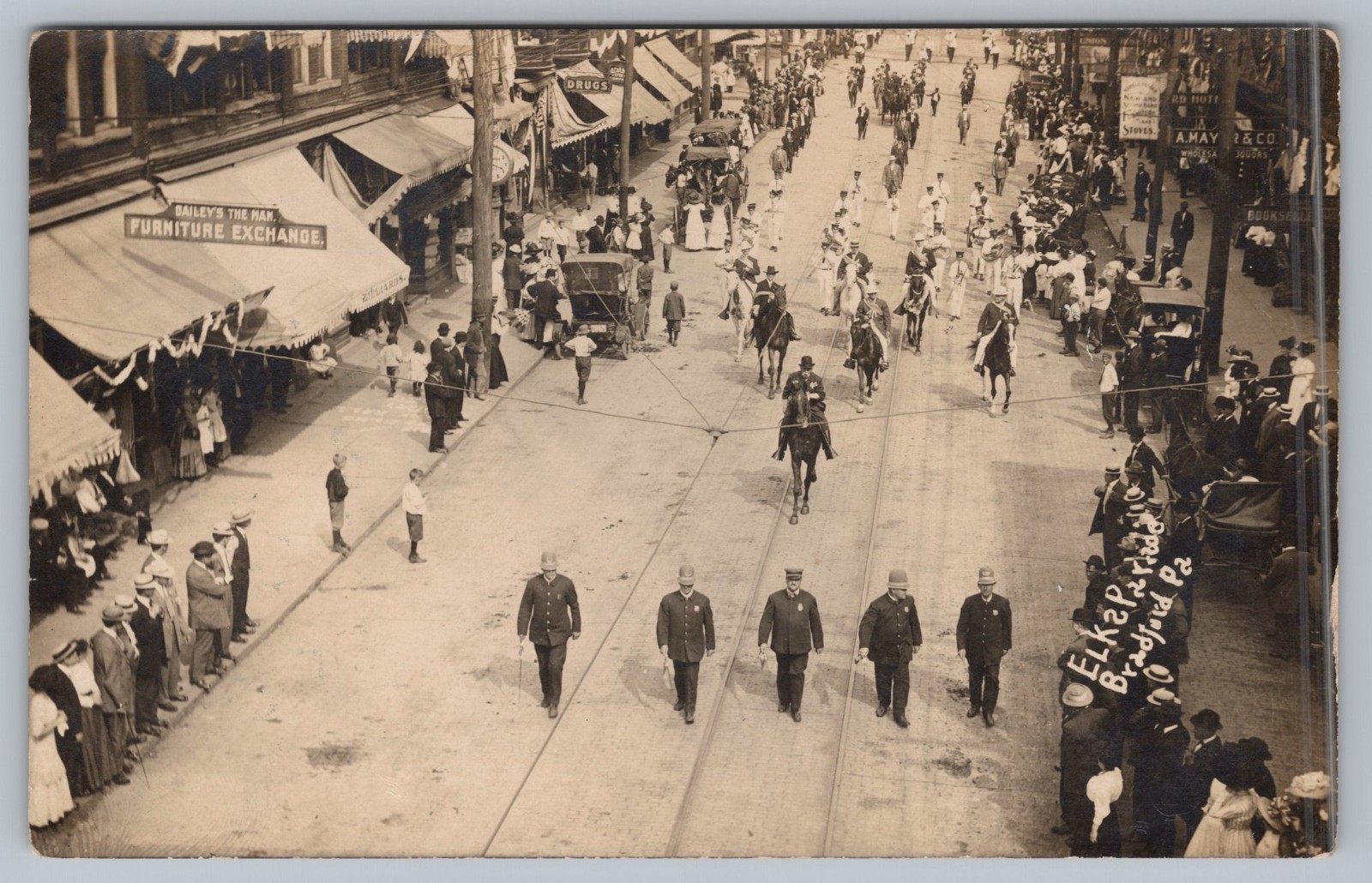 Elks Parade Bradford PA Police Great Signage c1915 RPPC Photo Postcard Elks Parade Bradford PA Police Great Signage c1915 RPPC Photo Postcard