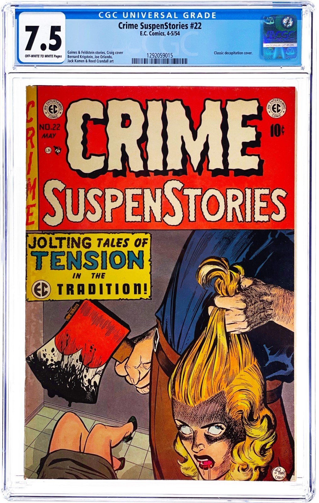 Crime SuspenStories #22 CGC 7.5 1954 EC Pre Code Horror Classic Decapitation Cvr
