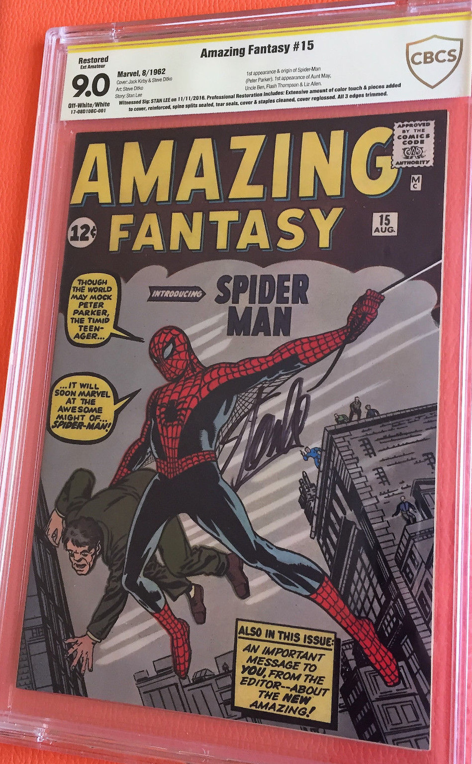 Amazing Fantasy #15 CBCS 9.0 HIGH GRADE SS STAN LEE SIGNED AF15 COMIC BOOK Amazing Fantasy #15 CBCS 9.0 HIGH GRADE SS STAN LEE SIGNED AF15 COMIC BOOK