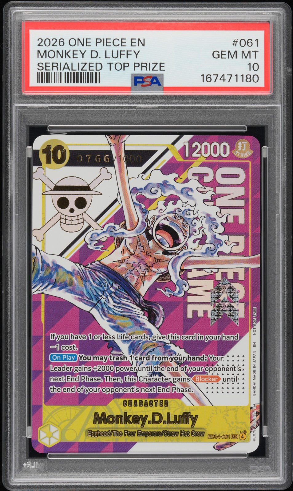 2026 ONE PIECE PROMOS #061 MONKEY D. LUFFY 766/1000 PSA 10