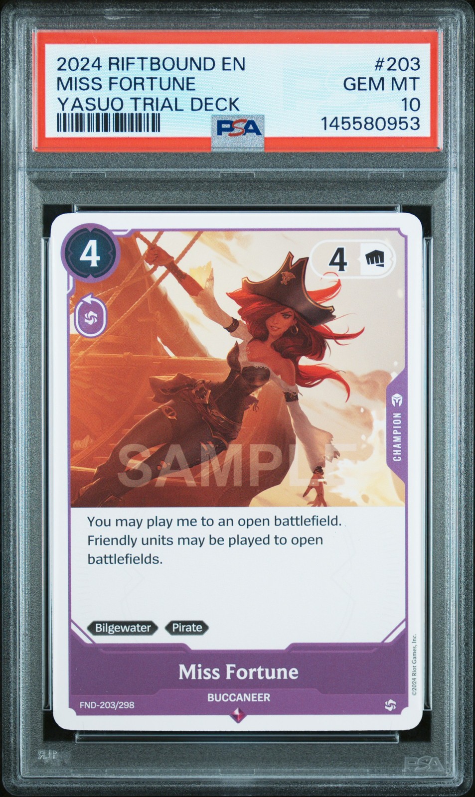 RIFTBOUND: LEAGUE OF LEGENDS YASUO TRIAL DECK MISS FORTUNE - BUCCANEER PSA 10 RIFTBOUND: LEAGUE OF LEGENDS YASUO TRIAL DECK MISS FORTUNE - BUCCANEER PSA 10