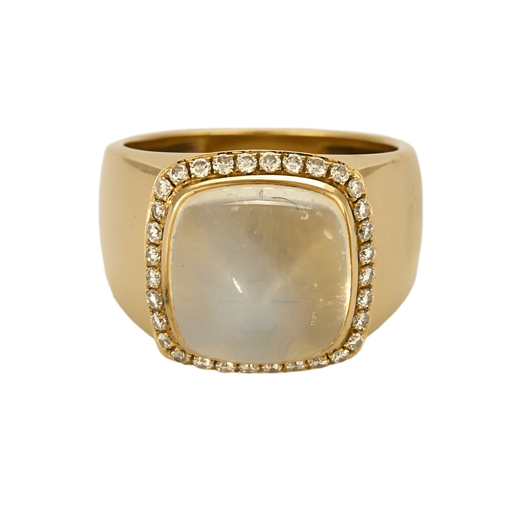 FRED - Sugar Loaf - Yellow Gold Milky Quartz and Diamond Ring. Small Model.