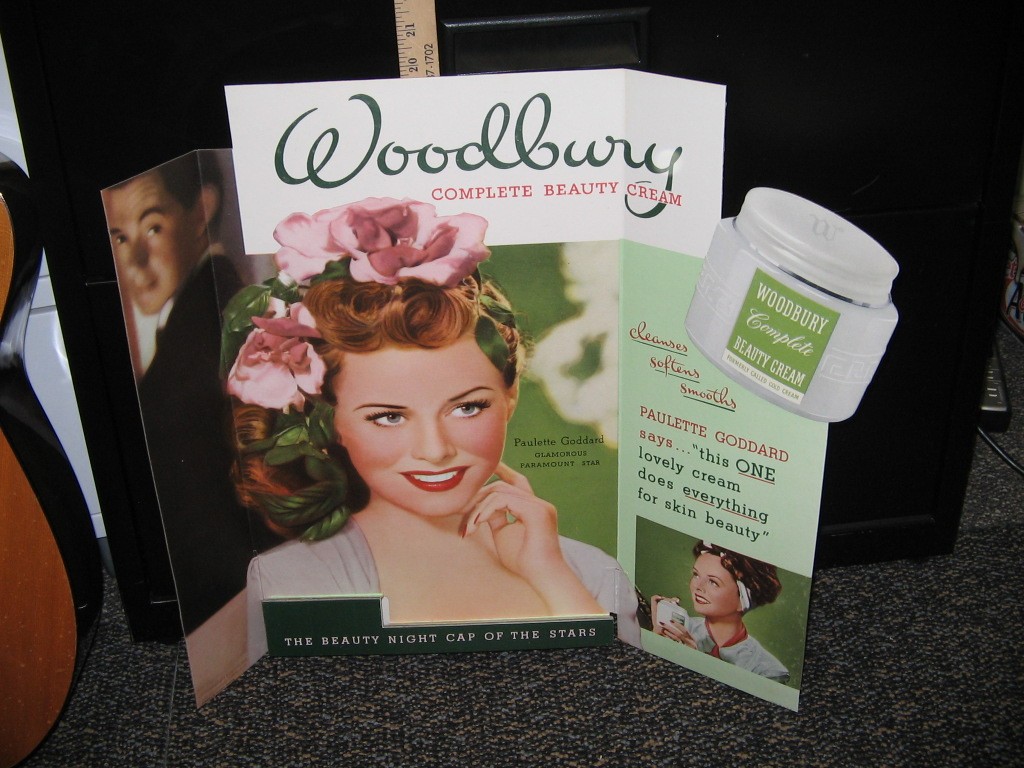 Paulette Goddard 1940s movie photo Woodbury cosmetics cream store display sign