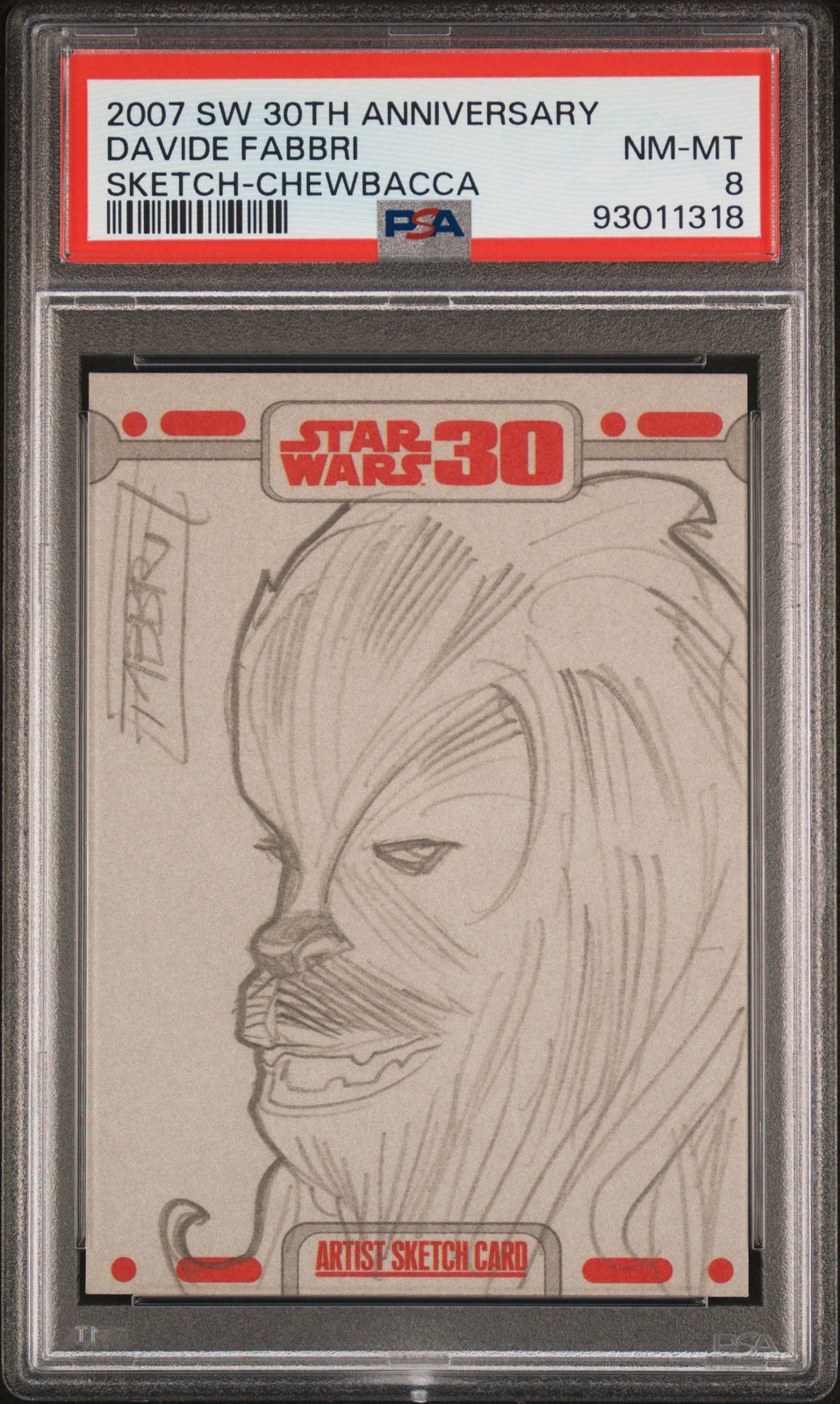 2007 TOPPS STAR WARS 30TH ANV SKETCH CARDS CHEWBACCA DAVIDE FABBRI PSA 8