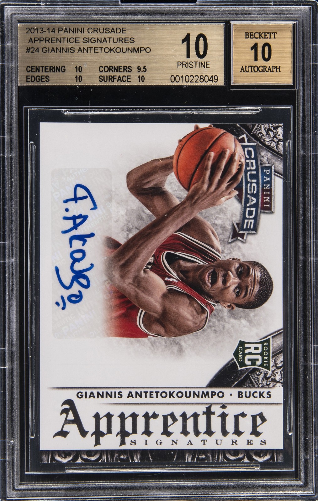 2013-14 PANINI CRUSADE APPRENTICE SIGNATURES #24 GIANNIS ANTETOKOUNMPO BGS 10