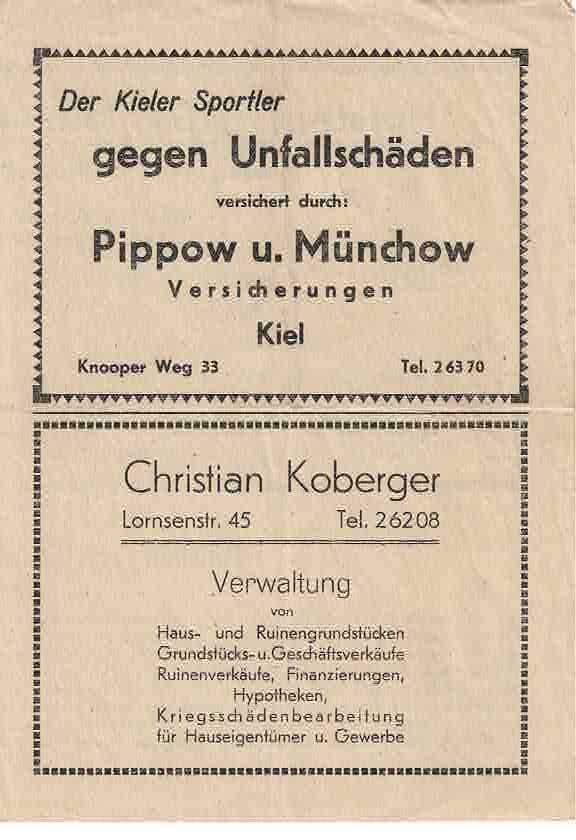 Football programme booklet 46/47 OL Holstein Kiel-Hamburger SV