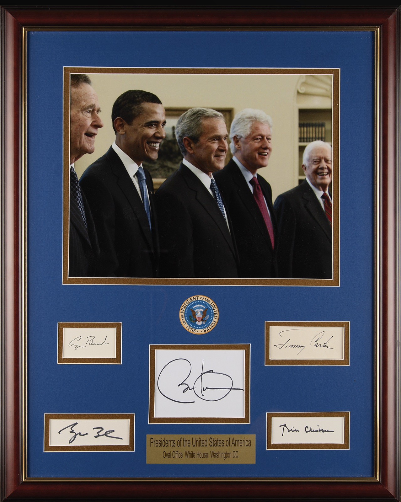 Rare FIVE PRESIDENTS Framed SIGNED Cuts Photo Obama Carter Clinton Bush PSA LOA Rare FIVE PRESIDENTS Framed SIGNED Cuts Photo Obama Carter Clinton Bush PSA LOA