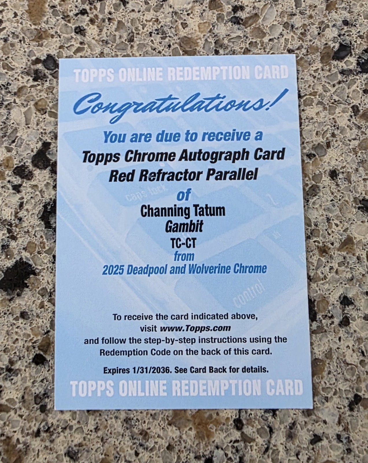 2025 Topps Chrome Deadpool Channing Tatum Gambit RED REFRACTOR AUTO Redempt /5 2025 Topps Chrome Deadpool Channing Tatum Gambit RED REFRACTOR AUTO Redempt /5