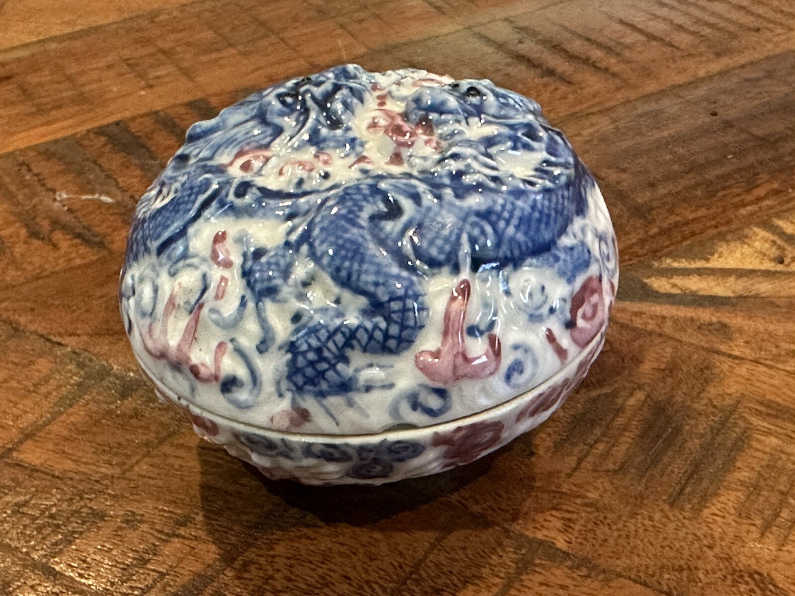 Antique Chinese Dragon Blue & White Porcelain Circular Dish Dated 1736-1795 Chip Antique Chinese Dragon Blue & White Porcelain Circular Dish Dated 1736-1795 Chip