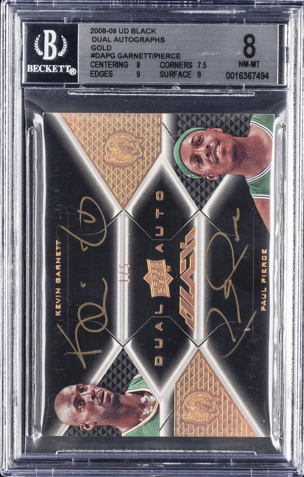 2008-09 UD BLACK DUAL AUTOS GOLD #DAPG GARNETT/PIERCE BGS 8
