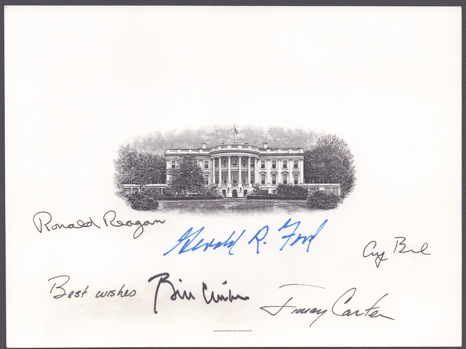 THE FIVE PRESIDENTS - WHITE HOUSE ENGRAVING SIGNED WITH CO-SIGNERS THE FIVE PRESIDENTS - WHITE HOUSE ENGRAVING SIGNED WITH CO-SIGNERS