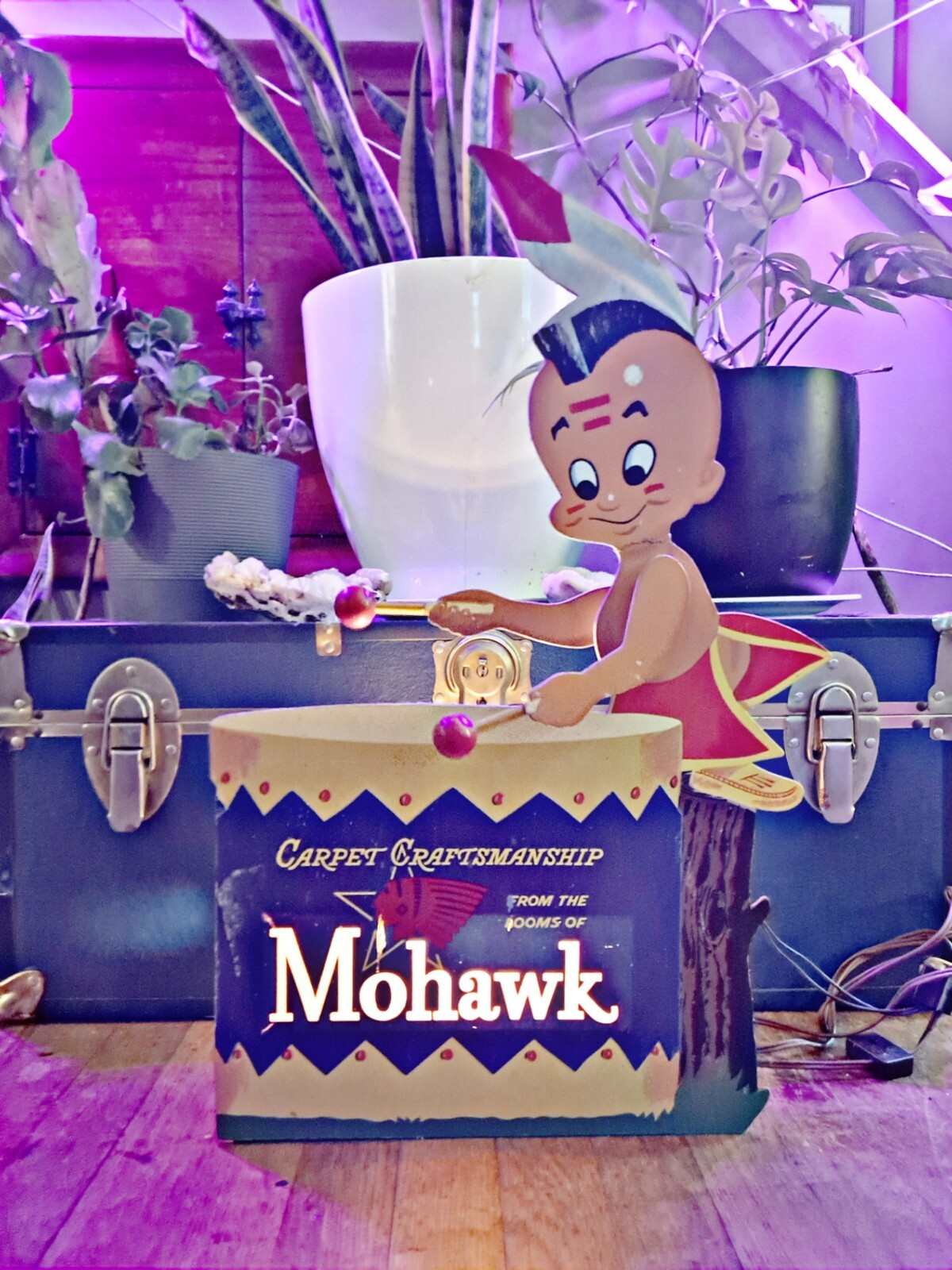 Vintage Tommy Mowhawk light up and mechanical sign - Mowhawk Rugs
