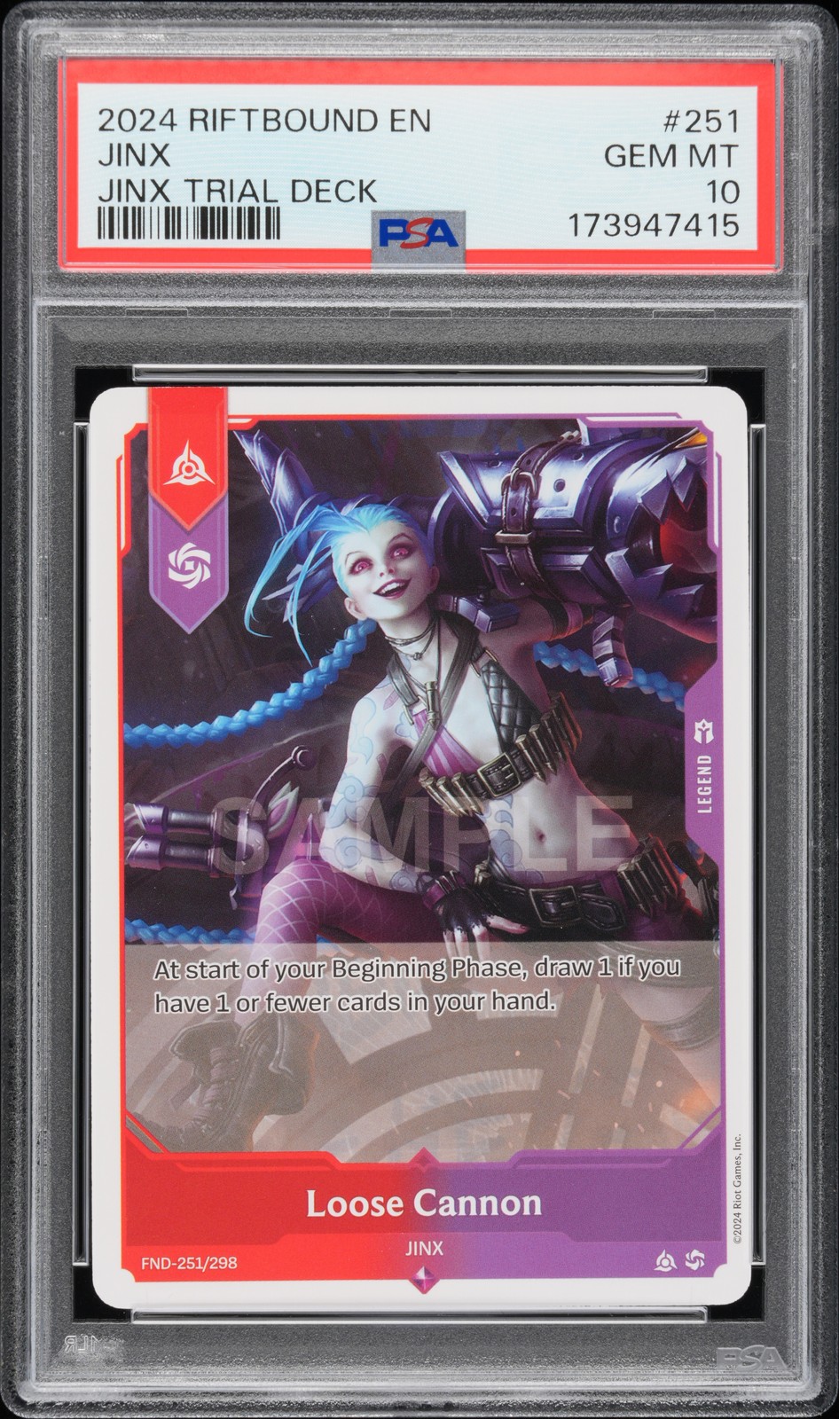 2024 RIFTBOUND: LEAGUE OF LEGENDS JINX TRIAL DECK JINX - LOOSE CANNON PSA 10 2024 RIFTBOUND: LEAGUE OF LEGENDS JINX TRIAL DECK JINX - LOOSE CANNON PSA 10