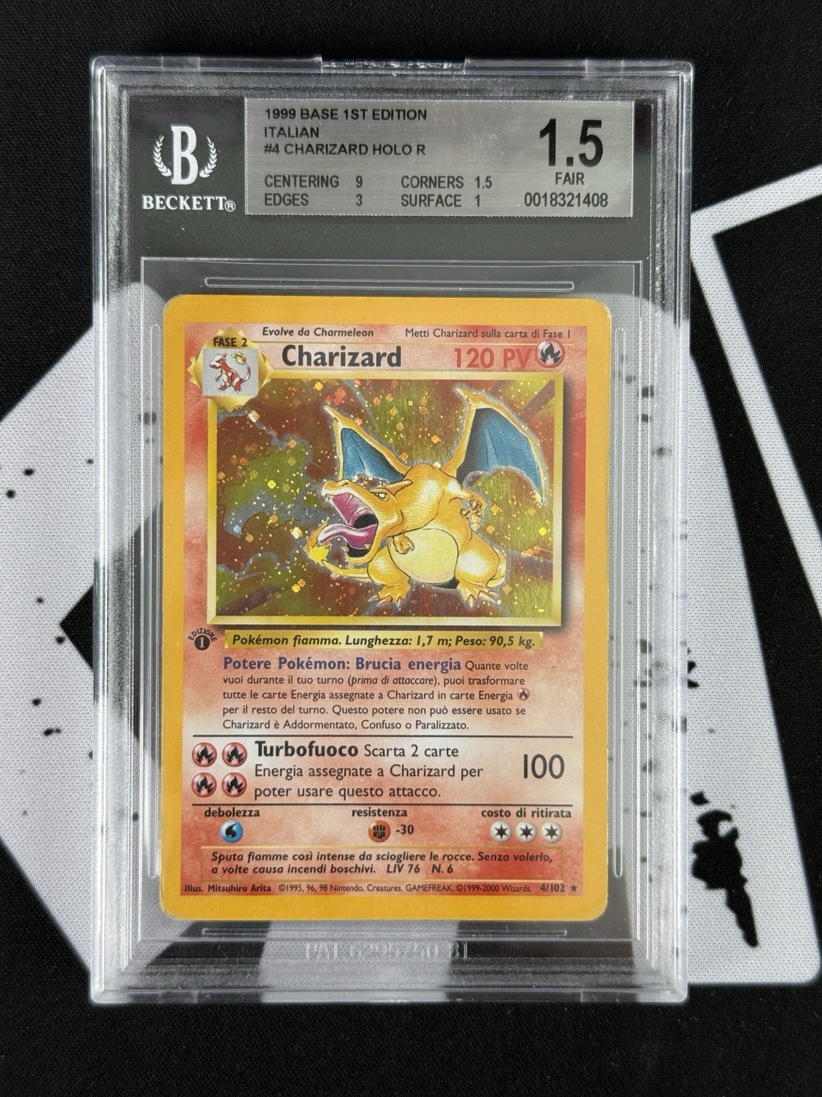 POKEMON BGS 1.5 CHARIZARD #4 HOLO BASE SET FIRST EDITION ITALIAN - ITA 4/102