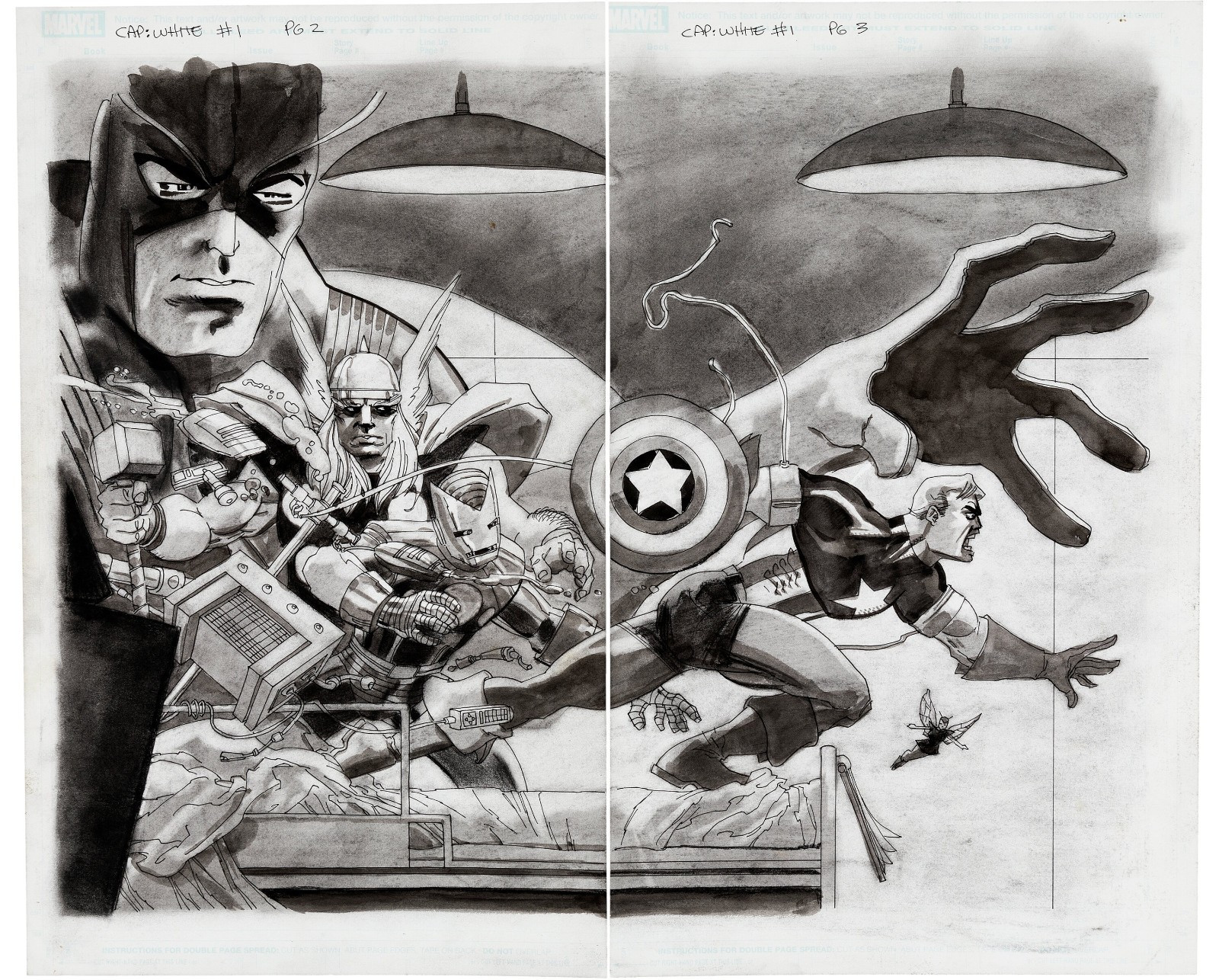 Tim Sale Original Art Captain America White #1 Double Page Splash Pages 2 & 3 Tim Sale Original Art Captain America White #1 Double Page Splash Pages 2 & 3