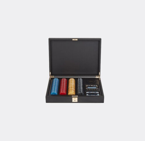 Smythson Panama Poker Set Black Leather Luxury Card Game Box - NEW