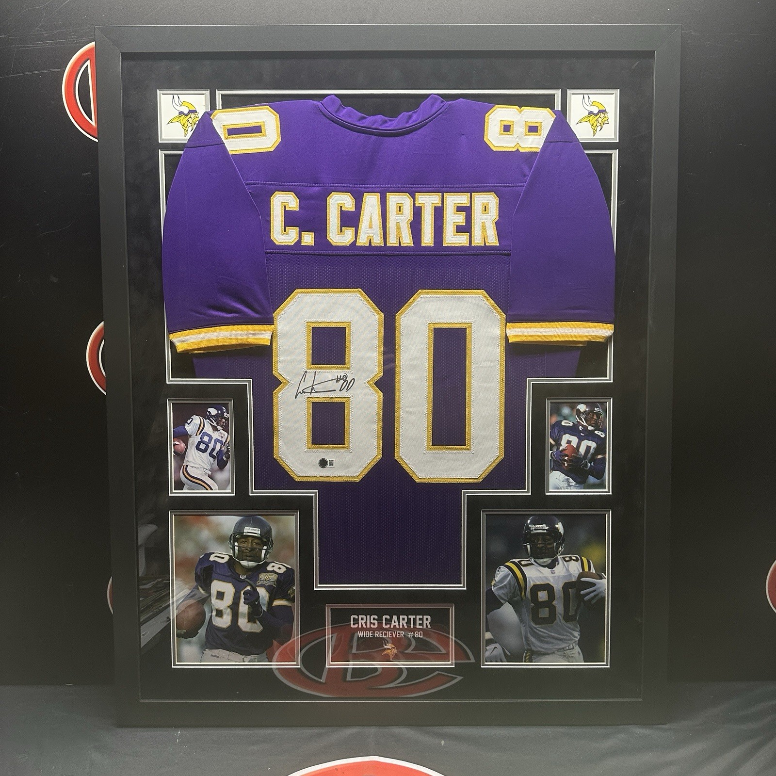 Cris Carter Autographed Minnesota Vikings Signed Framed Jersey Beckett BAS