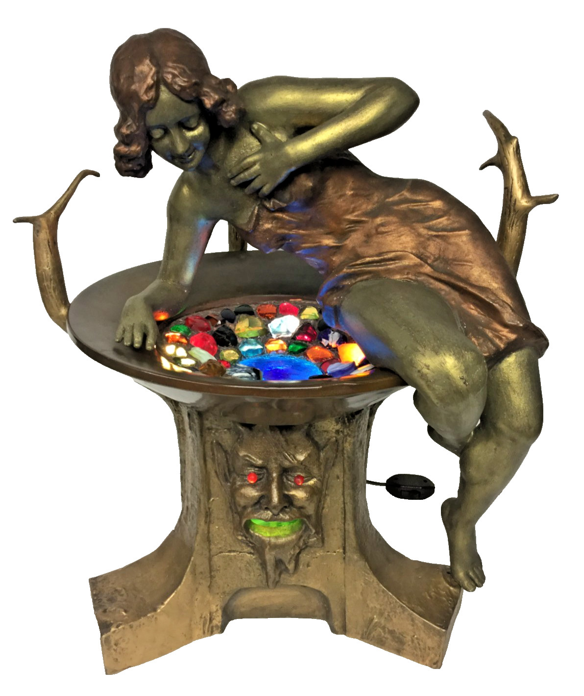 Ken Reinhardt Stained Glass Chunk Shade Art Nouveau Wishing Well Tree Base Devil Ken Reinhardt Stained Glass Chunk Shade Art Nouveau Wishing Well Tree Base Devil