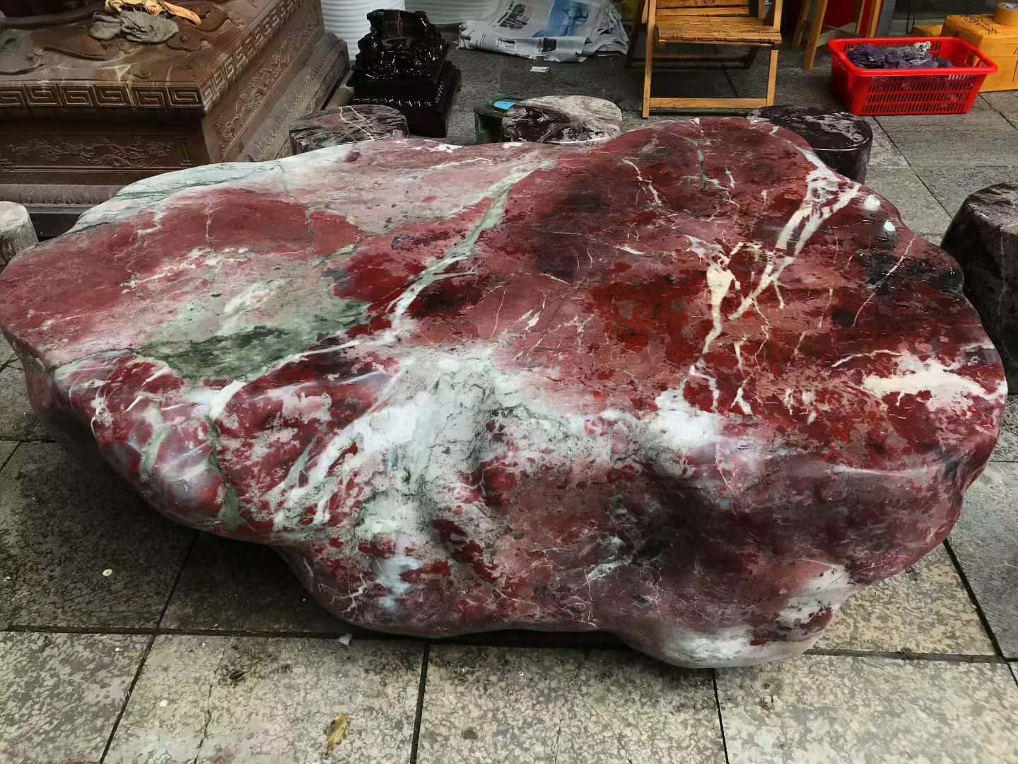4400LB Natural Guilin Chicken Blood Jade Grand Tea Terrace Quartz Crystal Decor