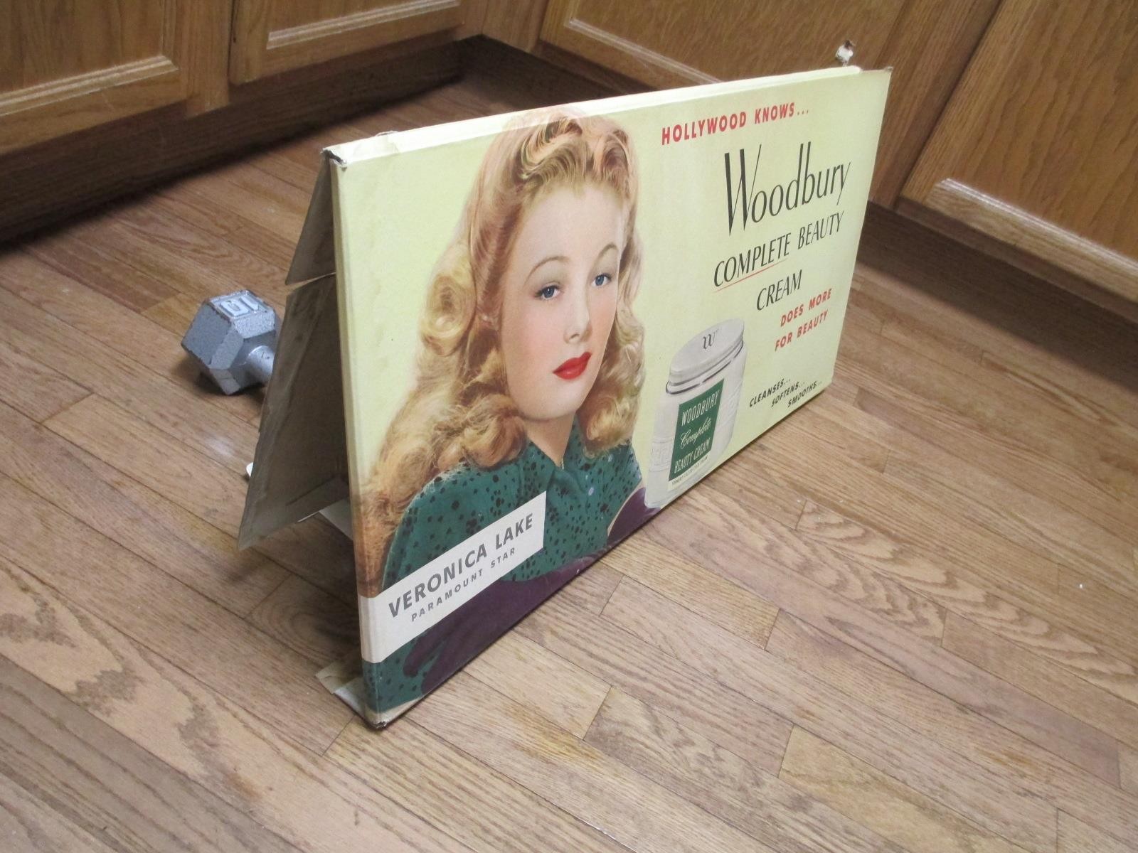 WOODBURY makeup 1944 beauty cream store display sign Veronica Lake movie star B